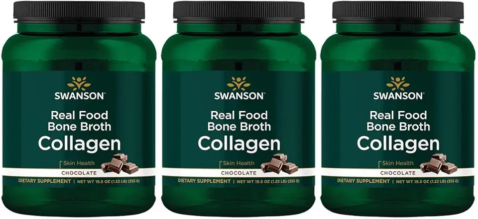 Swanson Real Food Bone Broth Collagen - Chocolate 19.5 oz Pwdr 3 Pack - Kansas Nuitrition - HNZSDS