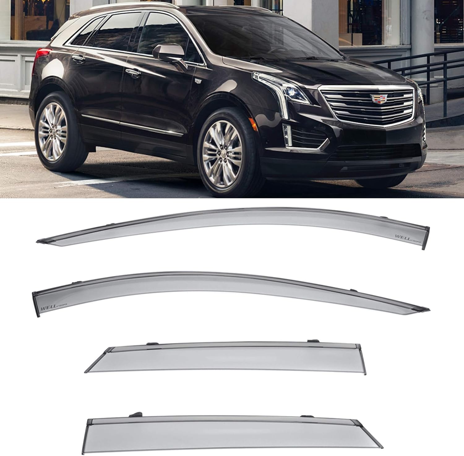 WELLvisors For 2017-2022 Cadillac XT5 SUV Window Visors with Black Trim Guards