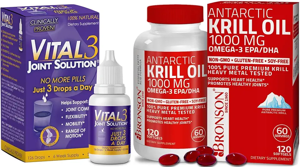 Vital 3 Joint Solution® Clinically Proven Liquid Knee Relief + Antarctic Krill Oil 1000 mg with Omega-3s EPA, DHA - Kansas Nuitrition - HNZSDS