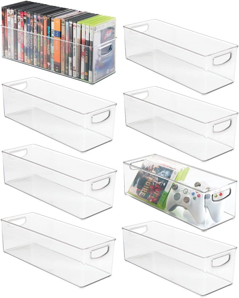mDesign Plastic Video Game Organizer - Game Storage Holder Bin with Handles for Media Console Stand, Closet Shelf, Cabinets, Tower, and Bookshelves
