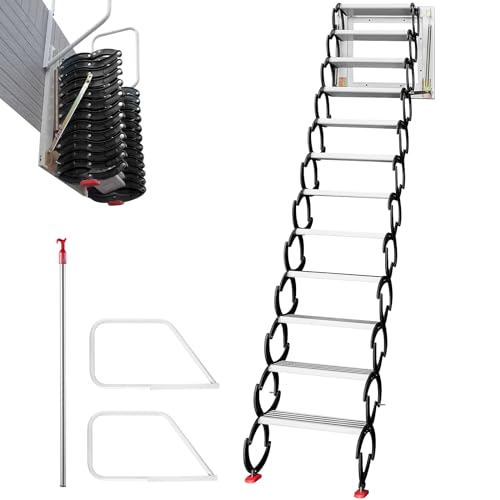 VEVOR Attic Stairs Pull Down 12 Steps, Wall-Mounted Folding Attic Ladder Alloy Attic Steps