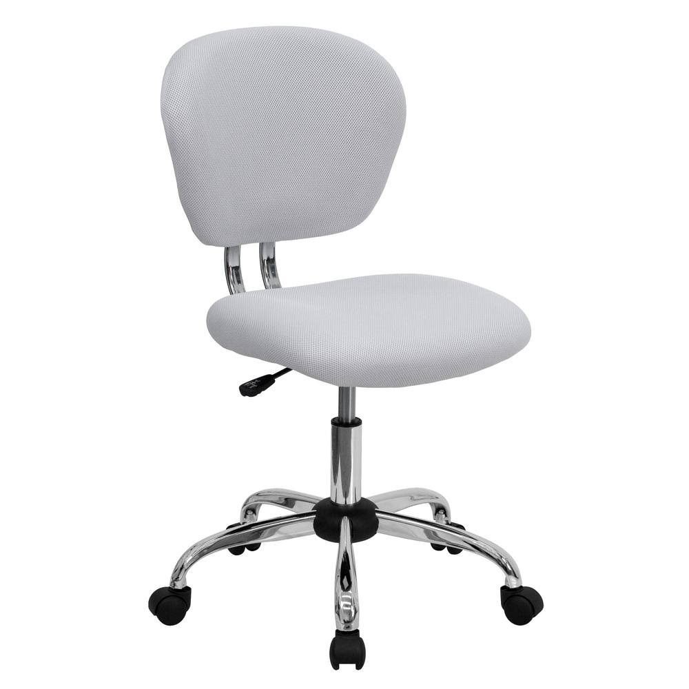 Mid-Back White Mesh Padded Swivel Task Office Chair with Chrome Base
