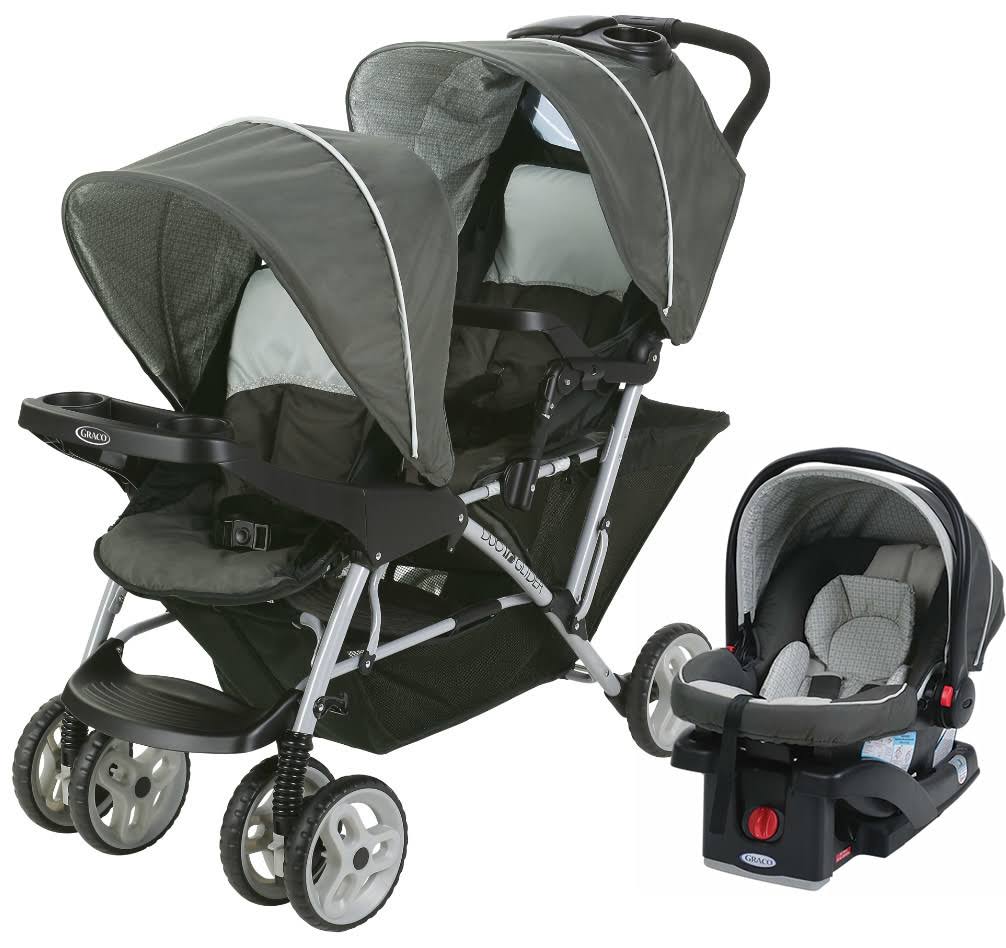 Graco DuoGlider Click Double Stroller + Infant Car Seat Travel System | Glacier