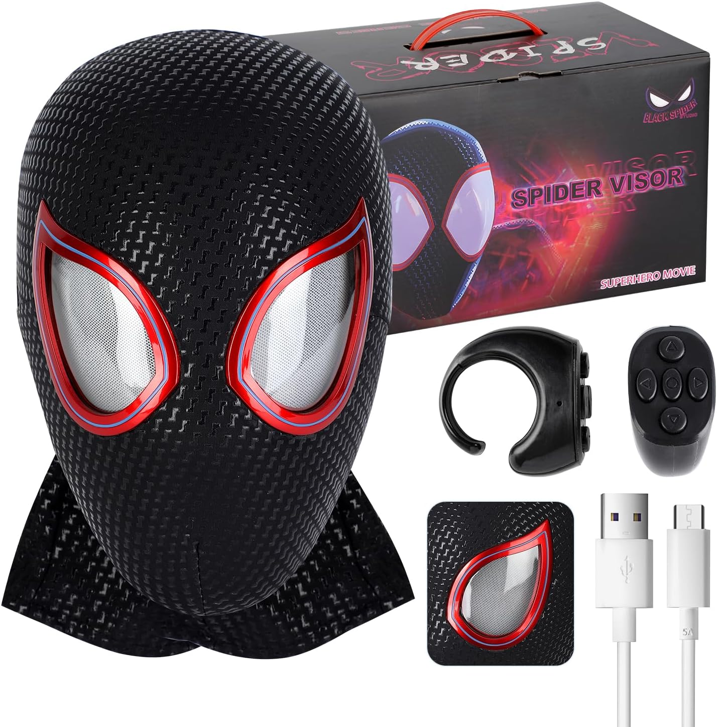 Spider Hero Mask Toy with Moving Eyes- Movable Eyes Remote Control, Full Face - Great for Halloween, Christmas, Cosplay