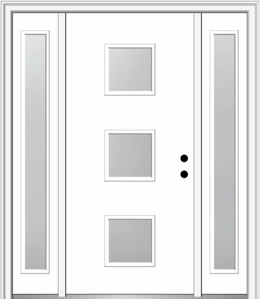National Door Company, 60" x 80", Fiberglass Smooth, Primed, 3-Lite Square, Frosted Glass