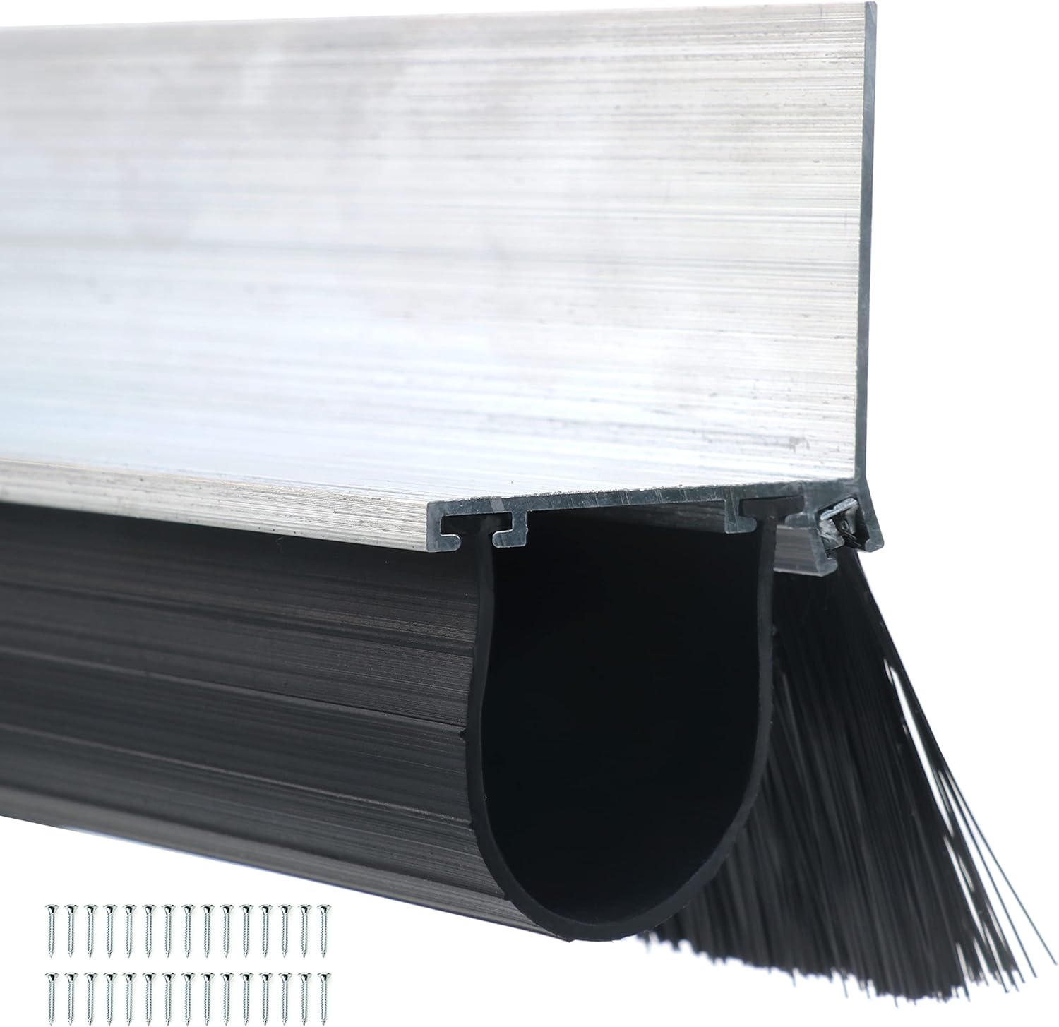 Ginchain Garage Door Seals, Heavy-Duty U Shape Bottom Rubber with Aluminum Track Retainer Base + 5cm Brush Combination Kit
