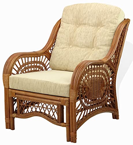 Malibu Lounge Living Accent Armchair Natural Rattan Wicker Handmade Design with Cushion
