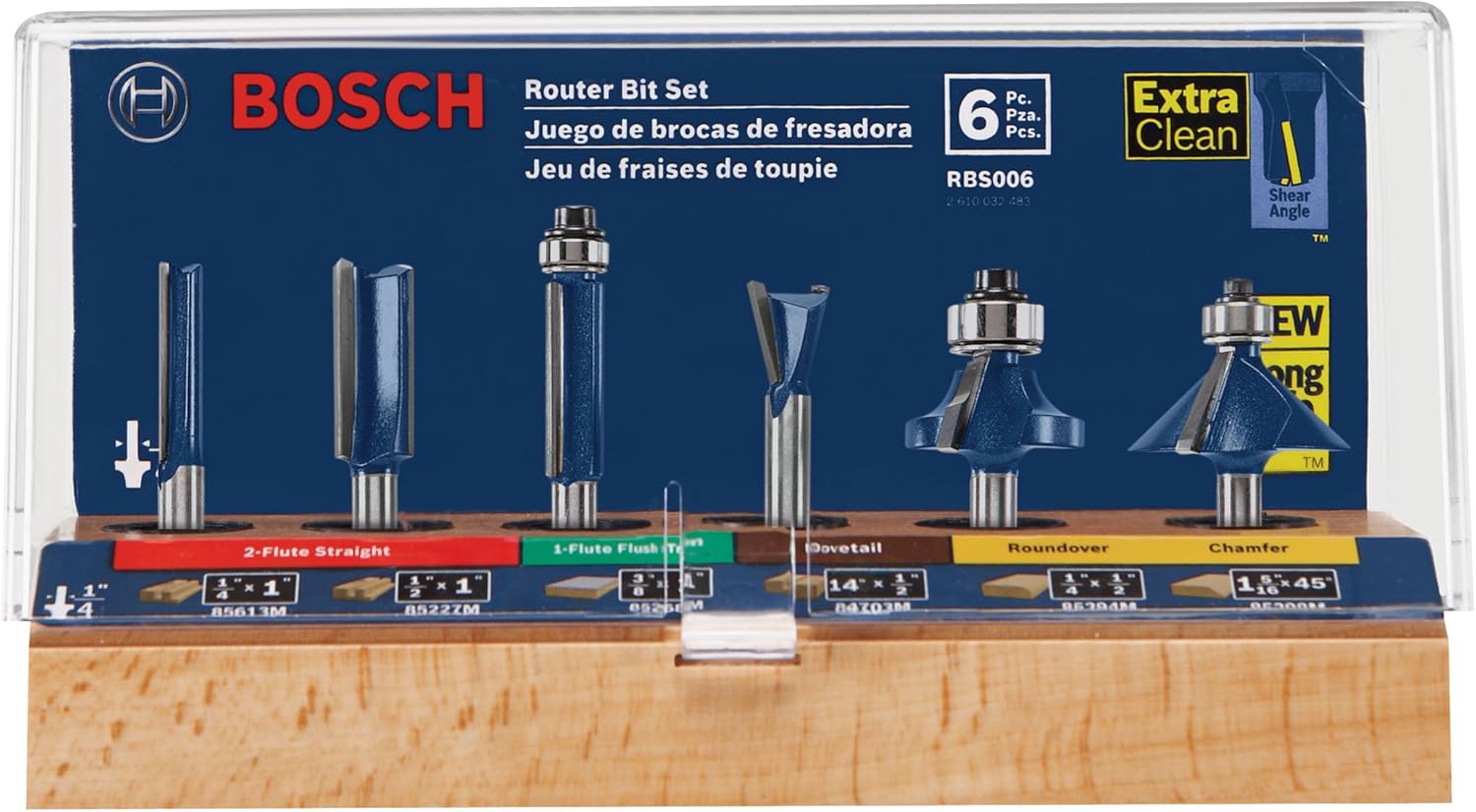 BOSCH RBS006 1/4-Inch Shank Carbide-Tipped Multi-Purpose Router Bit Set, 6-Piece