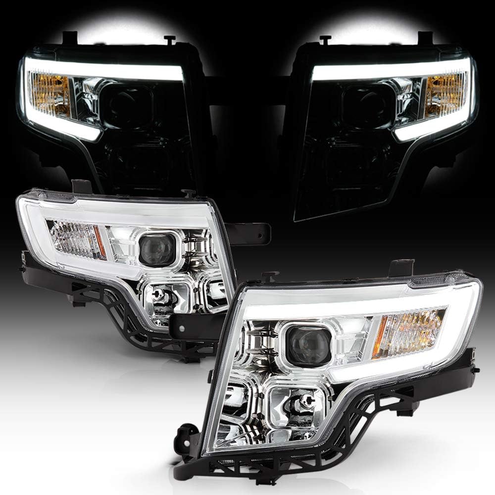 ACANII - For 2007-2010 Ford Edge LED Tube Chrome Housing Projector Headlights Headlamps Assembly Driver & Passenger Side