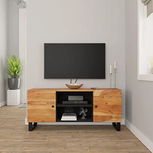 TV Stand 41.3"x13"x18.1" Solid Wood Acacia,Industrial Wooden TV Stand with 4 Compartments for Ample Storage Furniture for TV & Media