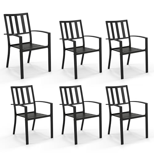 PHI VILLA Stackable Wrought Iron Patio Dining Chairs - Set of 2 Black Outdoor Chair Bistro Metal Chairs, Support 300 LBS