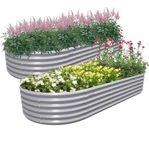 2 Pack 8x3x1.5FT Galvanized Raised Garden Bed Kit Oval Metal Ground Planter Box Outdoor Bottomless Planter Raised Beds for Vegetables Flowers Herbs