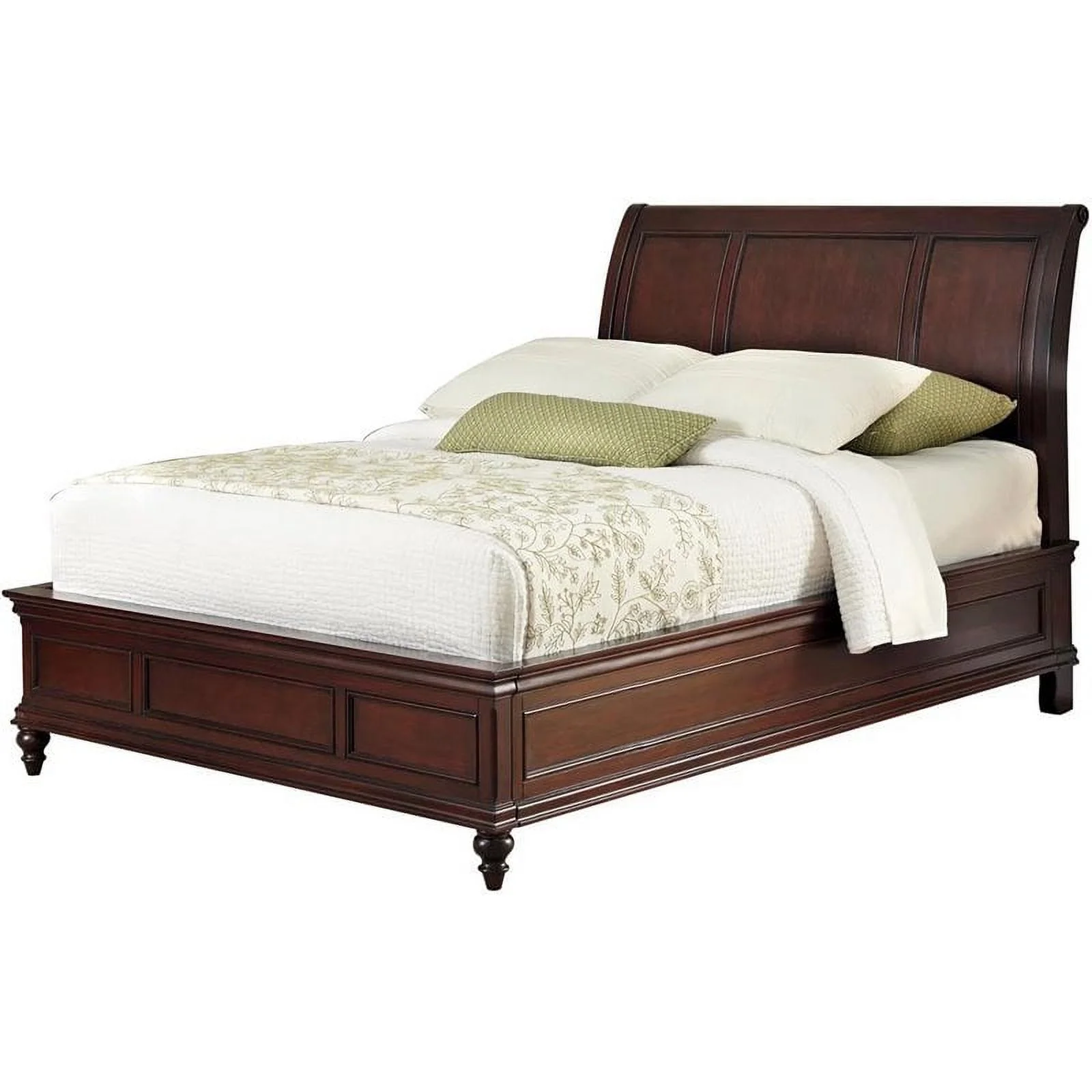 Pemberly Row Transitional King Size Mahogany Wood Sleigh Bed in Rich Cherry