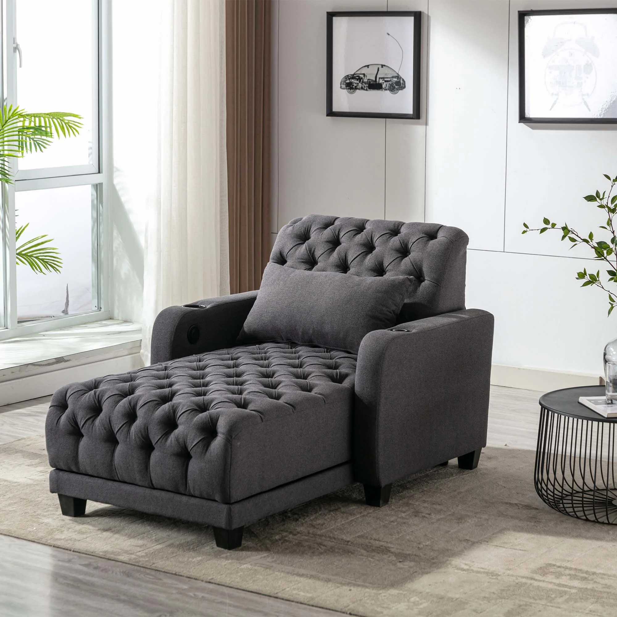 MYDENIMSKY Tufted Modern Leisure Sofa, 3 in 1 Sleeper Bed Recliner Chaise, Lounge Adjustable Barry Sofa