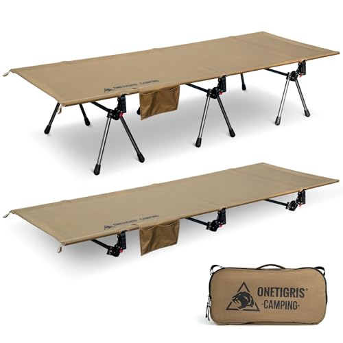 OneTigris SUPRANUBIS Camping Cot, Height Adjustable with Cot Leg Extenders, Strong Support 330lbs, Portable Folding Bed for Camping, Hiking, Travel