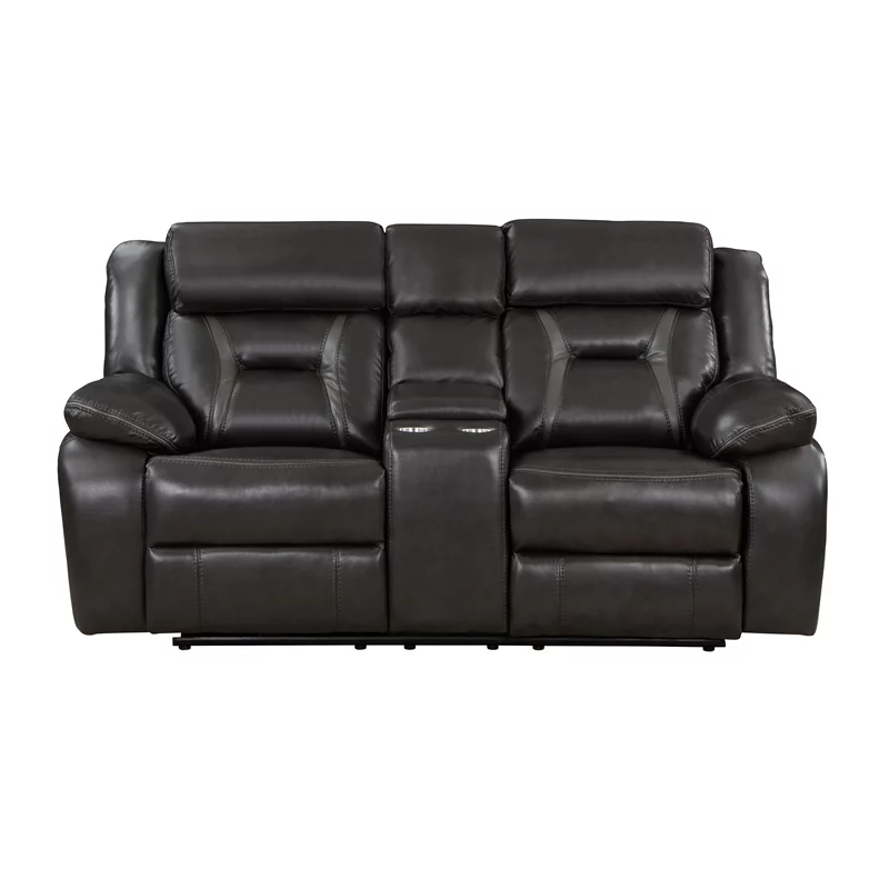 Lexicon Amite Faux Leather Power Double Reclining Loveseat in Dark Gray