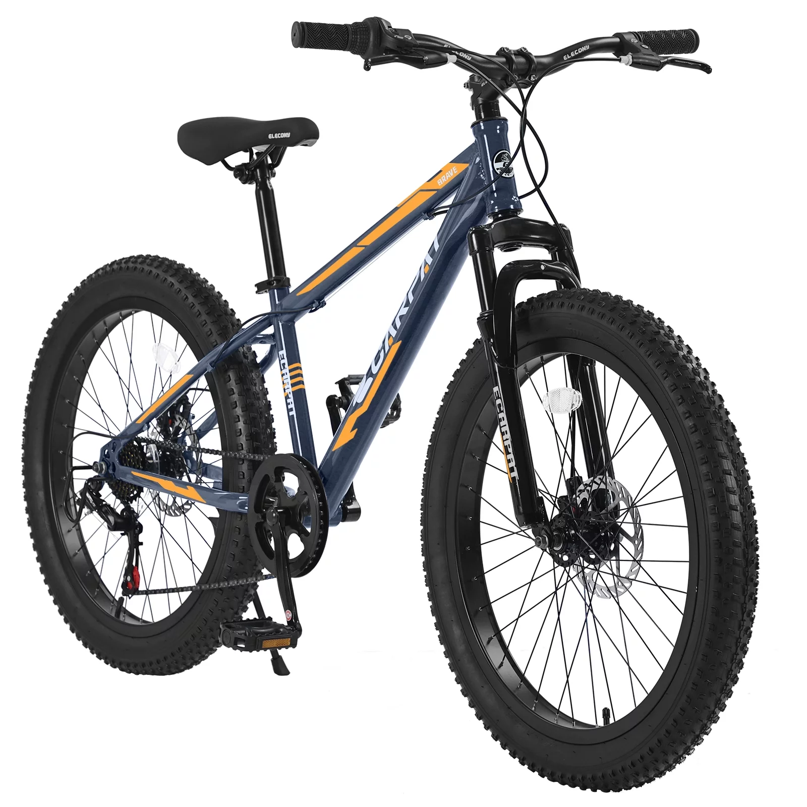 KEHOMY 24 Inch Fat Tire Bike Adult/Youth Full Shimano 7 Speeds Mountain Bike, Dual Disc Brake, High-Carbon Steel Frame, Front Suspension