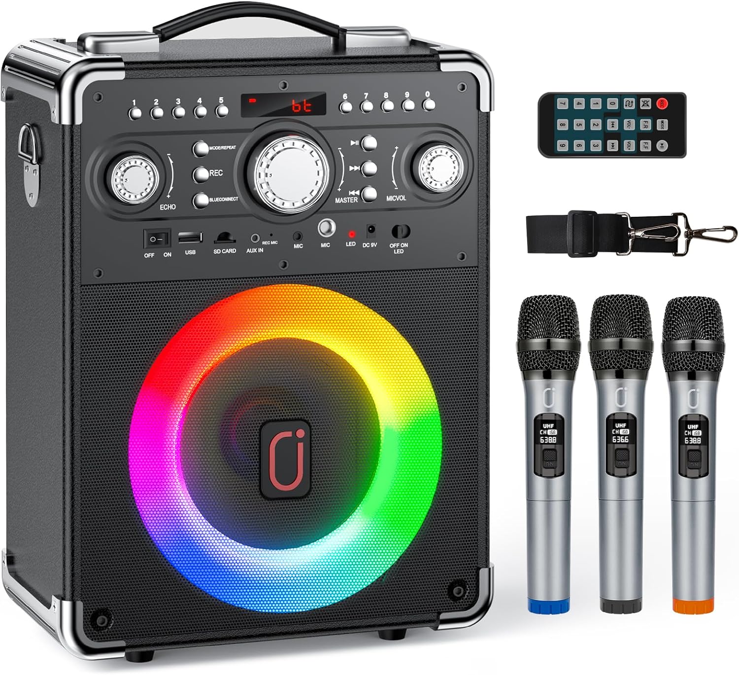 Karaoke Machine, Bluetooth Speaker with 3 Wireless Microphones, Portable PA System for Party/Adults/Kids with Disco Lights & Remote Contro