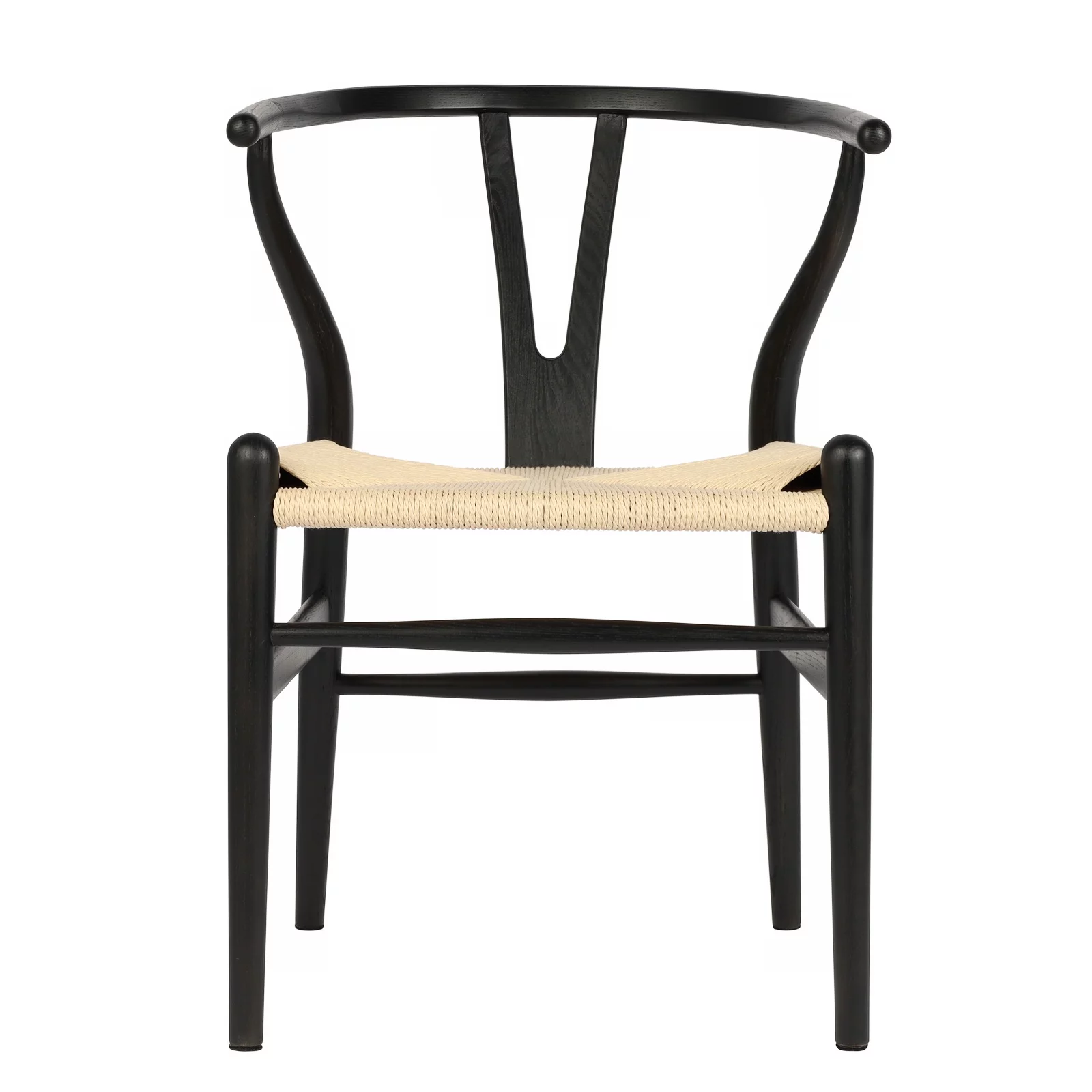 Tomile Dining Chair, Wishbone Chair Mid-Century Solid Wood Y Chair, Rattan Armchair (Ash Wood - Black with Natural Seat) - Radiant Selections