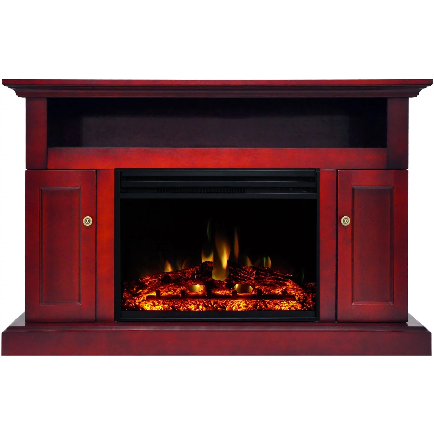 Cambridge Sorrento 47'' Electric Fireplace with Log Insert | Multi-Color Flame | For Rooms up to 210 Sq.Ft. | TV Stand | Remote | Cherry Mantel |