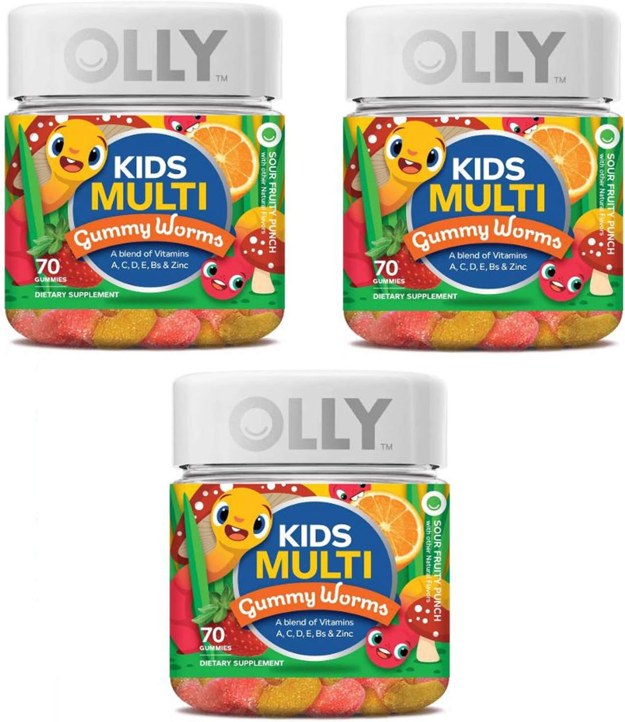 Olly Kids Multivitamin Gummy! 70 Gummies Sour Fruity Punch Flavor! Blend of Daily Vitamins and Minerals! Help Fill Any Nutritional Gaps and Promote