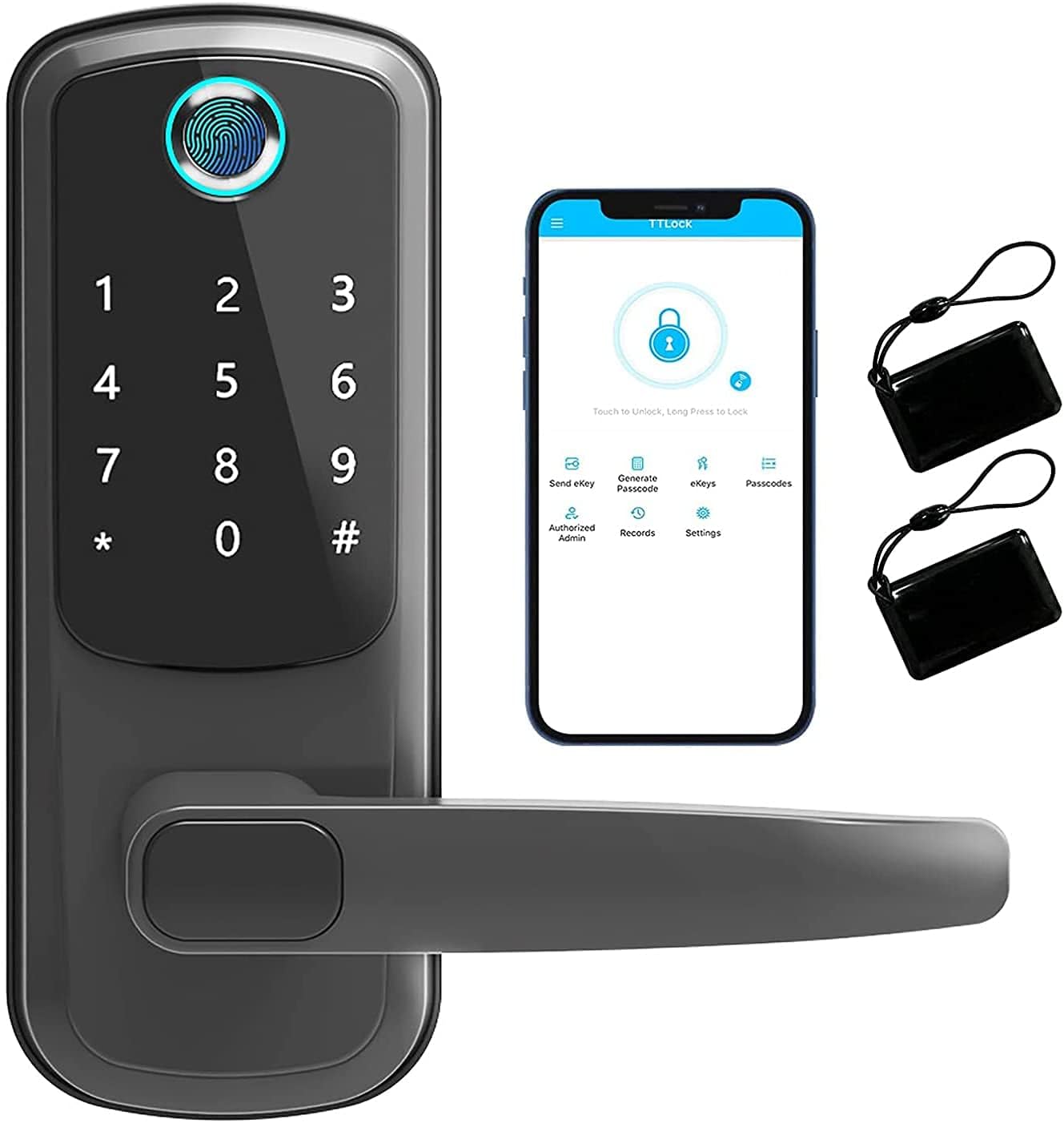 5-in-1 Smart Dore Lock,Arcwares Fingerprint Door Lock with Reversible Handle,Digital Keypad Lock for Home,Office,House Rental,Use APP,IC Card
