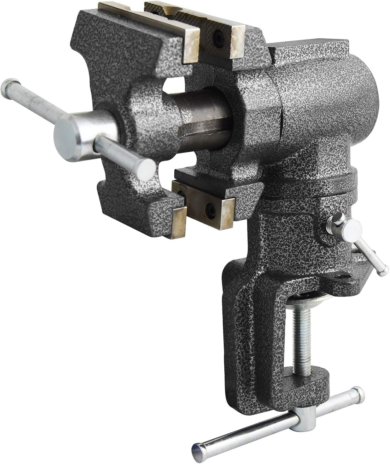 2-1/2 inch Mini Jaw Portable Clamp-on Table Bench Third Hand Vise Swivels and Rotates 360°, 1-1/2 inch and 2-1/2 inch Jaws, Soft Jaw Covers, Jewelry