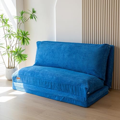 MAXYOYO Bean Bag Bed Folding Sofa Bed Floor Mattress for Adults, Extra Thick and Long Floor Sofa with Corded Washable Cover, Dark Grey, 30x95 Inch