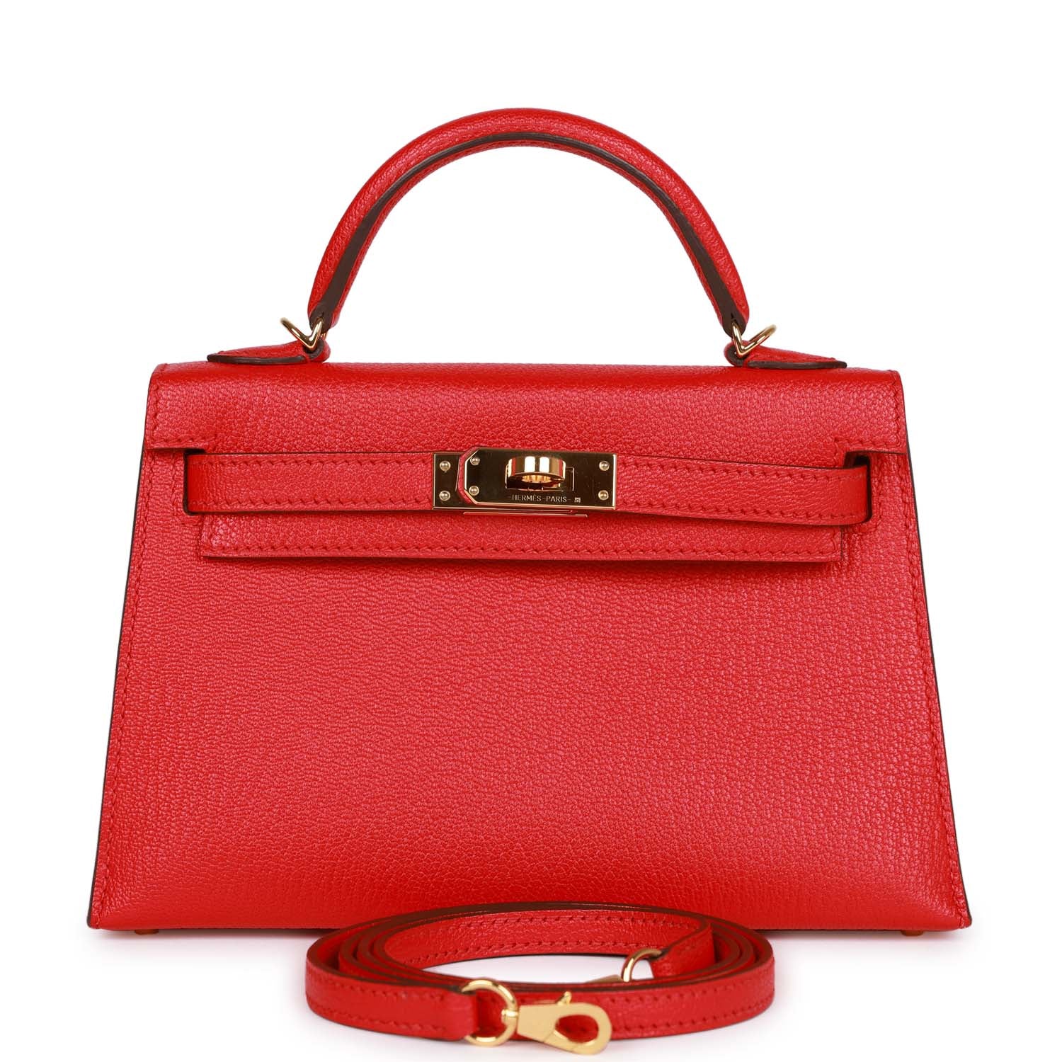 Pre-owned Hermes Kelly 20 Rouge de Coeur Chevre Mysore Gold Hardware