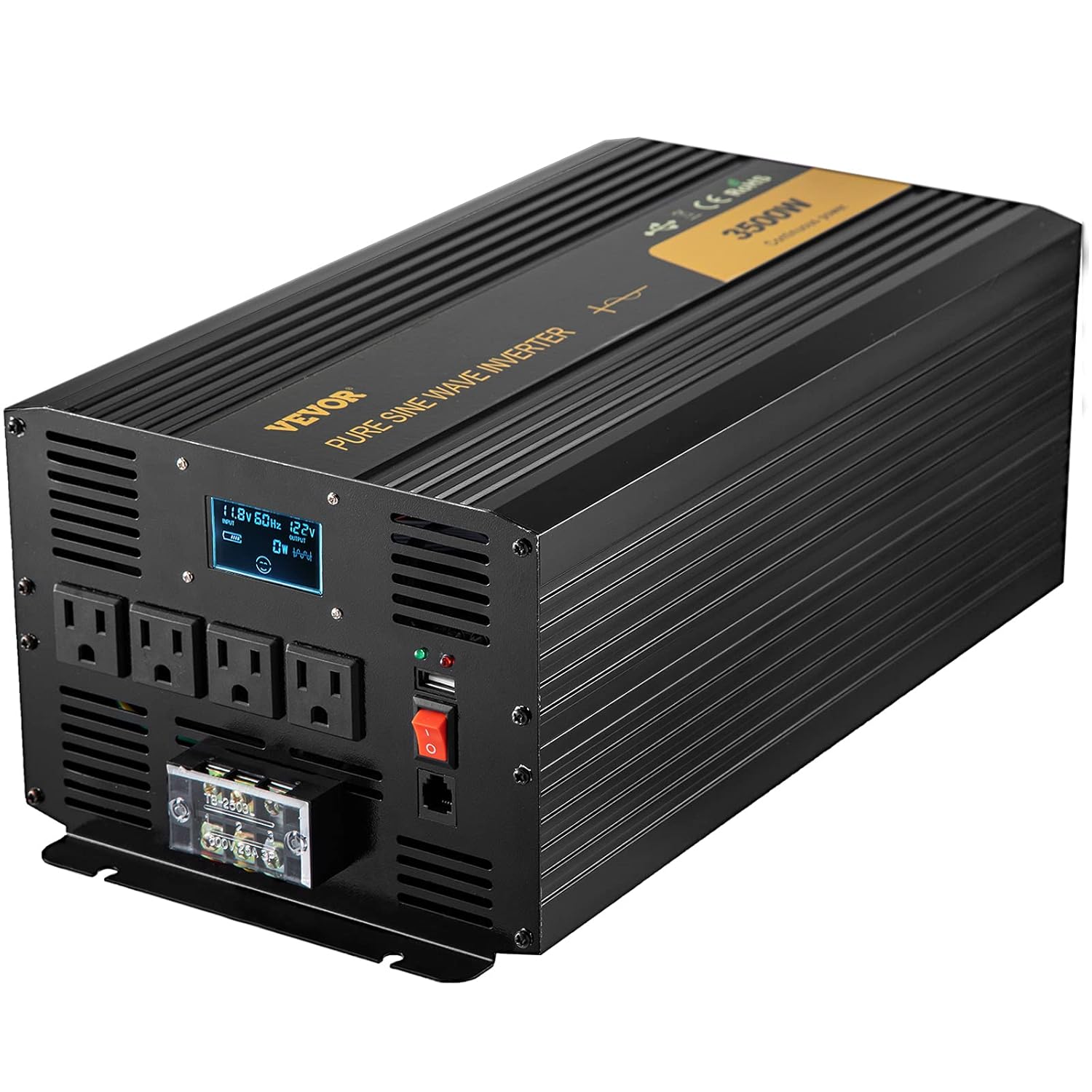 VEVOR Pure Sine Wave Inverter 3500 Watt Power Inverter, DC 12V to AC 120V Car Inverter