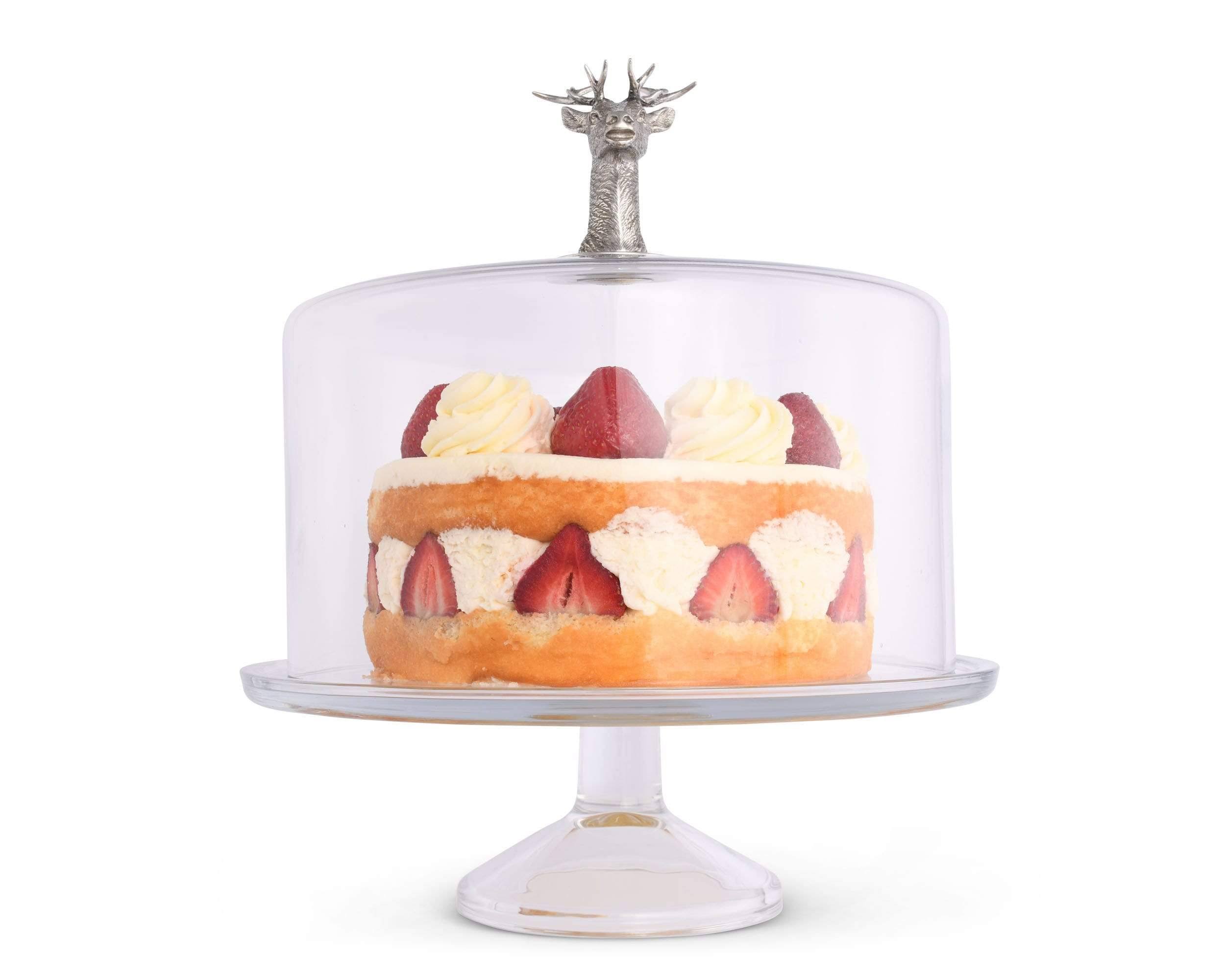 Elk Head Knob Glass Covered Cake / Dessert Stand, Cake - 12x22 D x 4x22 H