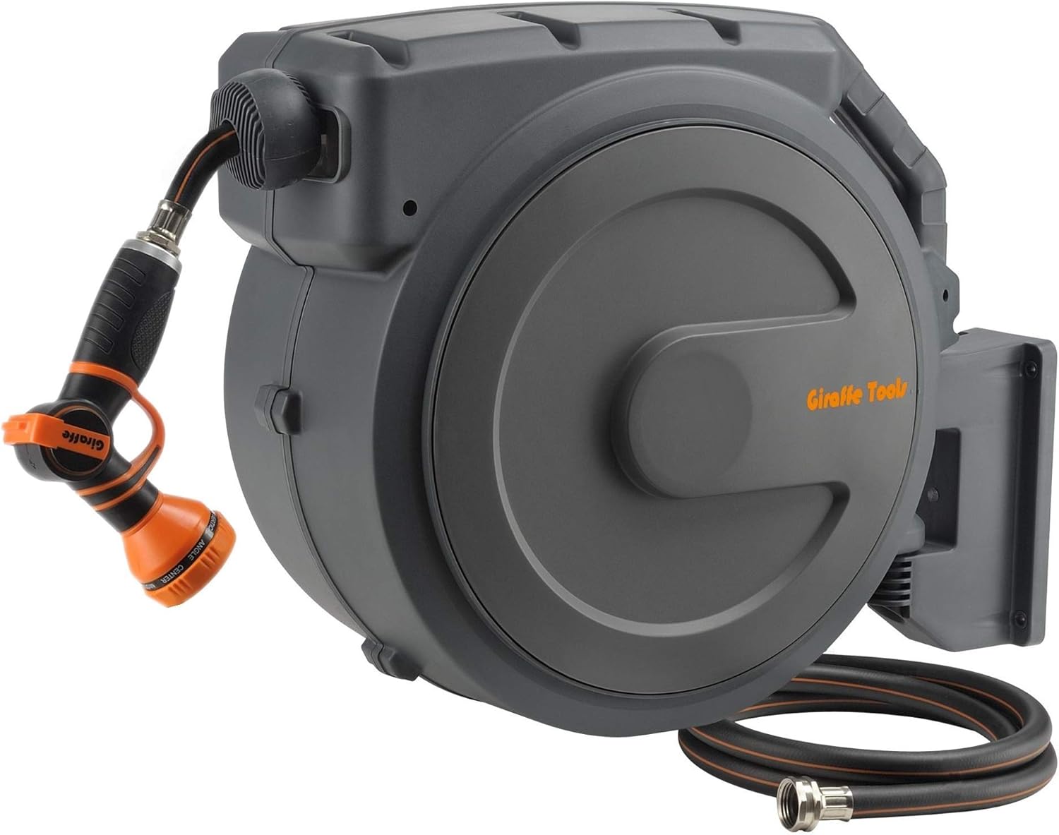 Giraffe Tools Retractable Garden Hose Reel 1/2 Inch x 130 ft, Super Heavy Duty, Any Length Lock, Slow Return System