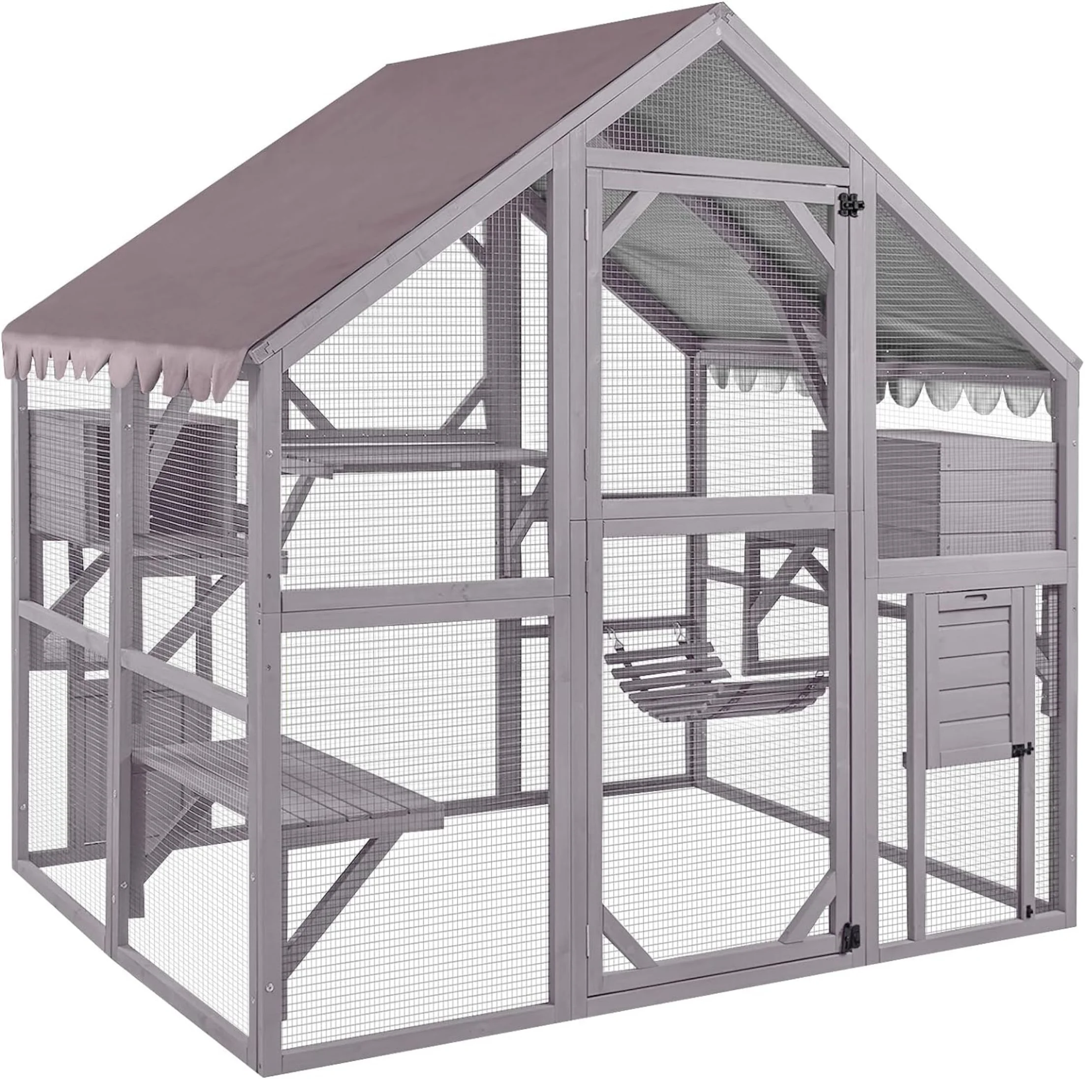Morgete Large Cat Catio Walk-in Enclosure Wooden Cage with Bridges, Platforms, Rest Rooms, Roof Cover - Curated Treasures Market
