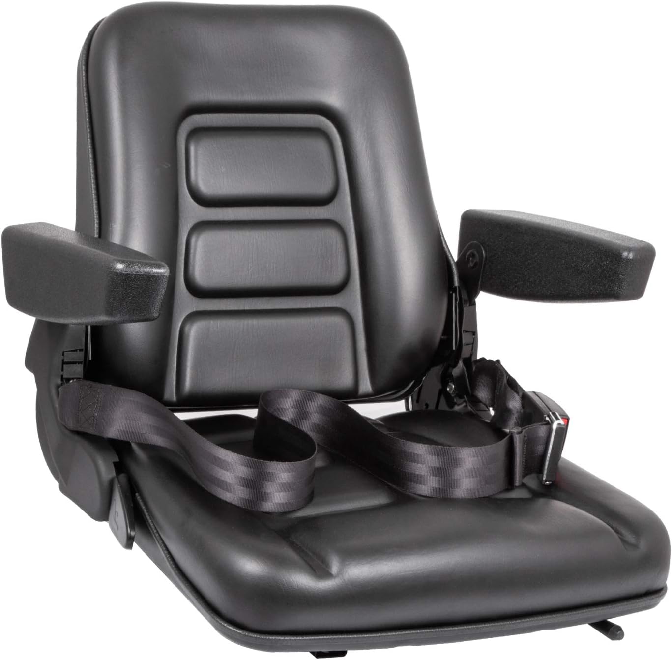 Bestauto Universal Fold Down Forklift Seat with Retractable Safety Belt, Armrest,Adjustable Seat for Excavator, Forklift, Tractor, Skid Loader