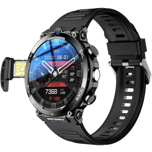 4g Sim Card Smartwatch, Smart Watch for Men, with 1.39" Round Screen, Answer/Make Call, Front/Side Dual Cameras, Function NFC, Ip67 Waterproof