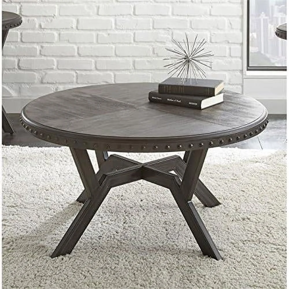 Contemporary Metal Round Coffee Table In Weathered Gray