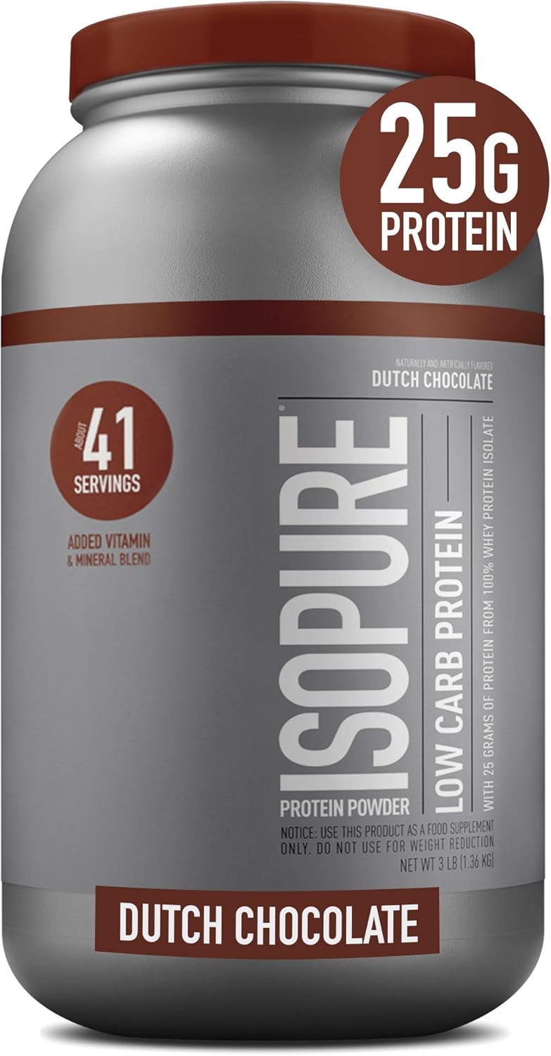 Isopure Whey Isolate Protein Powder with Vitamin C & Zinc for Immune Support, 25g Protein, Low Carb & Keto Friendly, Flavor: Dutch Chocolate