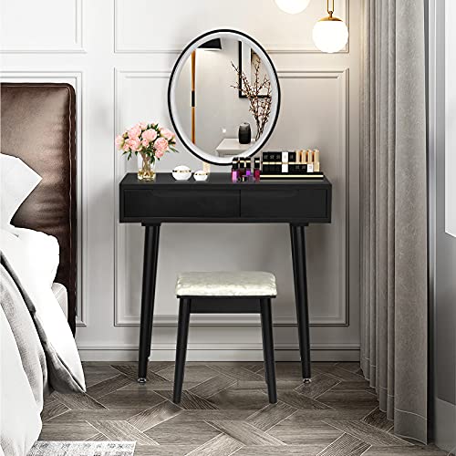 AUGESTER Vanity Set w/Screen Touch Mirror, Makeup Dressing Table w/ 3 Modes Adjustable Brightness Mirror, Cushioned Stool