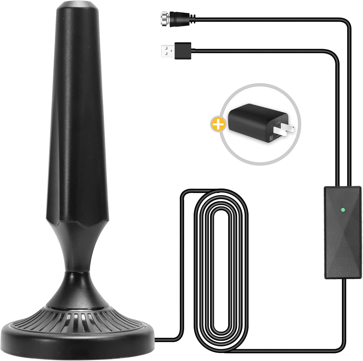 Digital HDTV Antenna Long Range 300 Miles Indoor Amplified Signal Booster Support 4K 1080P UHF VHF FM Local Channels with 13.4ft Coax Cable and USB
