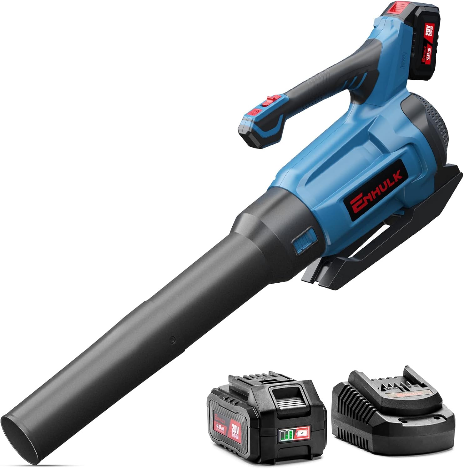 Enhulk Cordless Leaf Blower, 430 CFM Max Electric Jet Blower with Powered Brushless Motor, 20V 4.0Ah Battery&1.8A Fast Charger