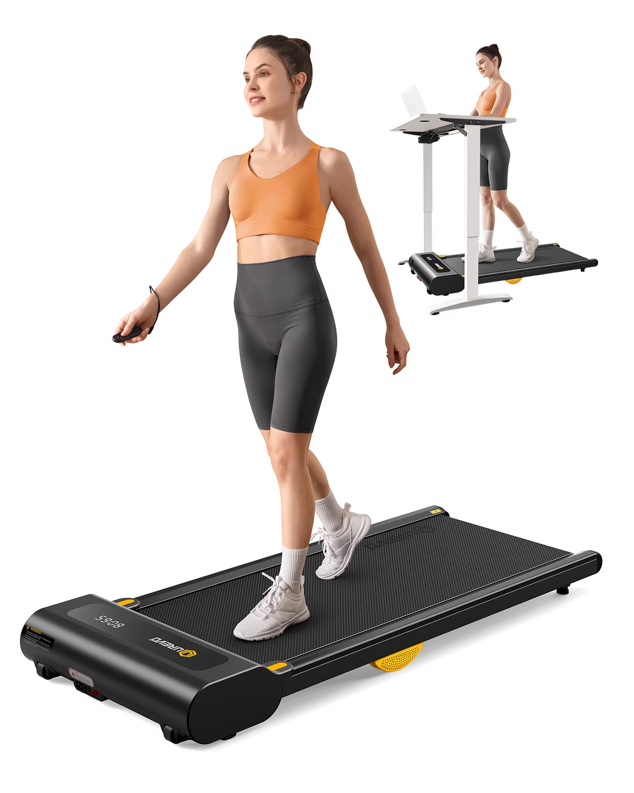 UREVO Under Desks Treadmill Walking Pad, Mini Treadmill 2.25HP 265 lb Capacity with Remote Control for Home Office