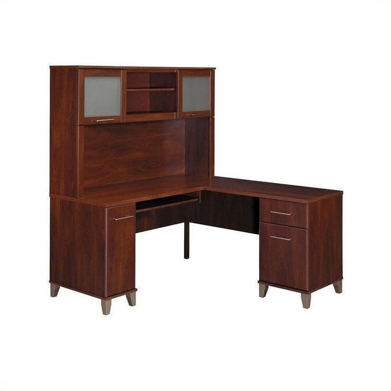 Bush Furniture Somerset 60" L-Shape Computer Desk with Hutch in Hansen Cherry