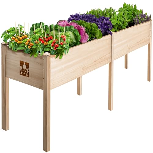 Raised Garden Bed with Legs 72x23x30 - Natural Cedar Wood Elevated Planter Box, Veggies, Herbs - 300lb Capacity - Natural