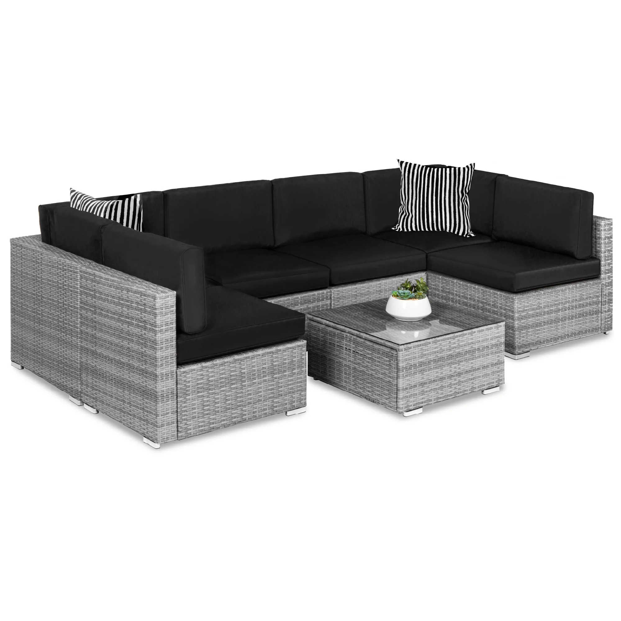 Best Choice Products 7-Piece Modular Outdoor Wicker Patio Conversation Furniture Set Sectional Sofa - Gray/Black