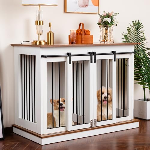 Sunseen Dog Crate Furniture Large Breed Wooden Dog Kennel with Room Divider & 3 Drawer