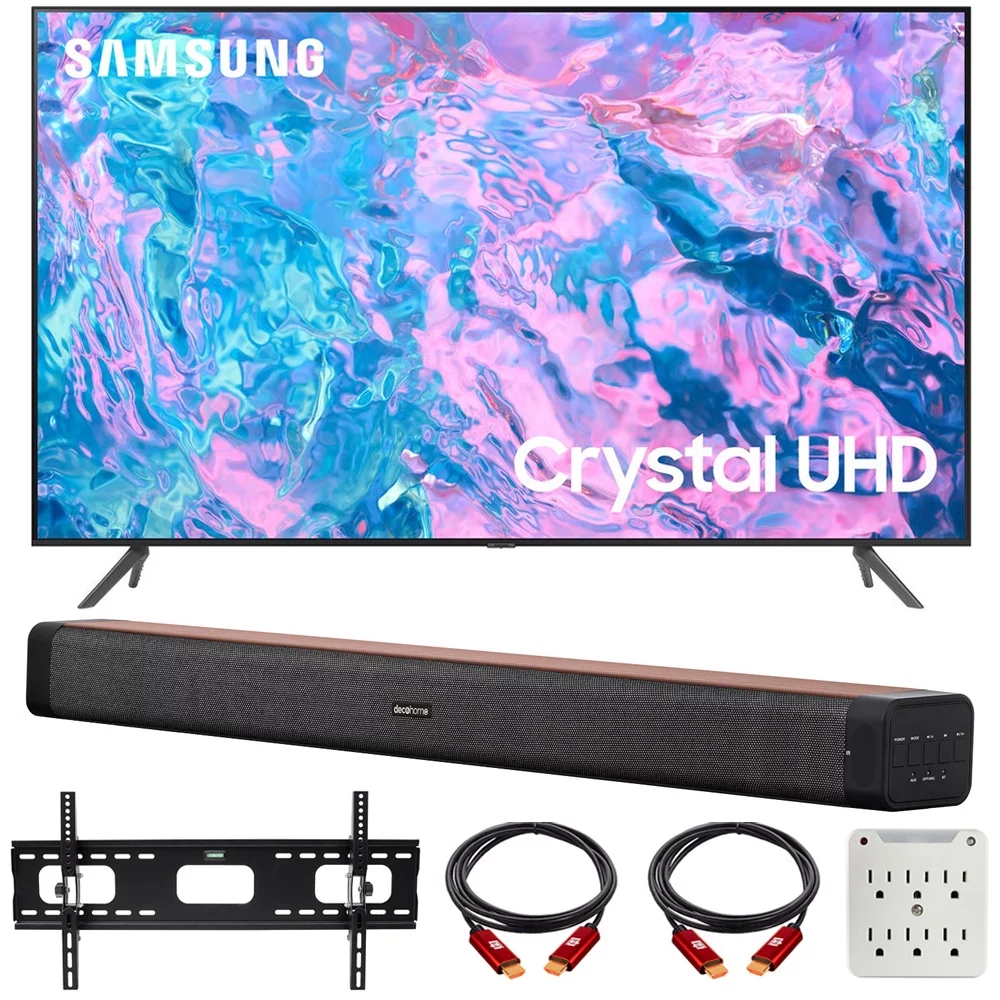 Samsung UN70CU7000 70 inch Crystal UHD 4K Smart TV Bundle with Deco Gear 60W 2.0 Channel Soundbar