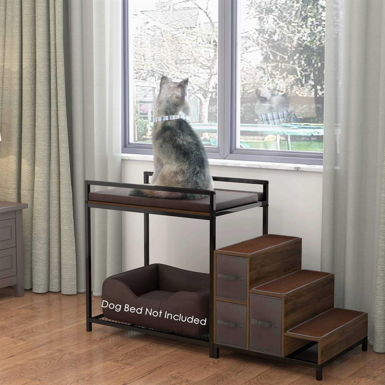 Gdlf Bunk Beds Window Perch for Dogs Bedside Lounge Elevated Dog Bed Multi-Level Platform with Foam Upholstery, Non-Slip Pad and Storage