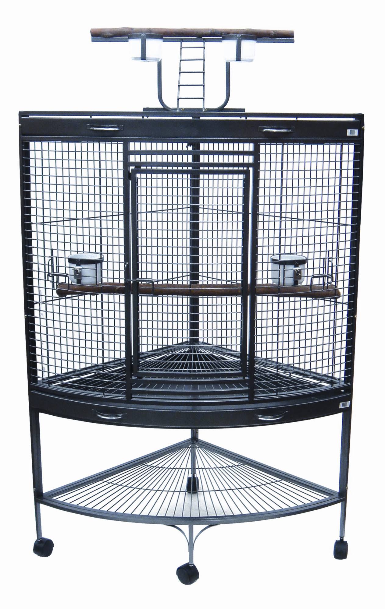 Yml 3/4x22 Bar Spacing Corner Wrought Iron Parrot Cage, Antique Silver - WI37CAS