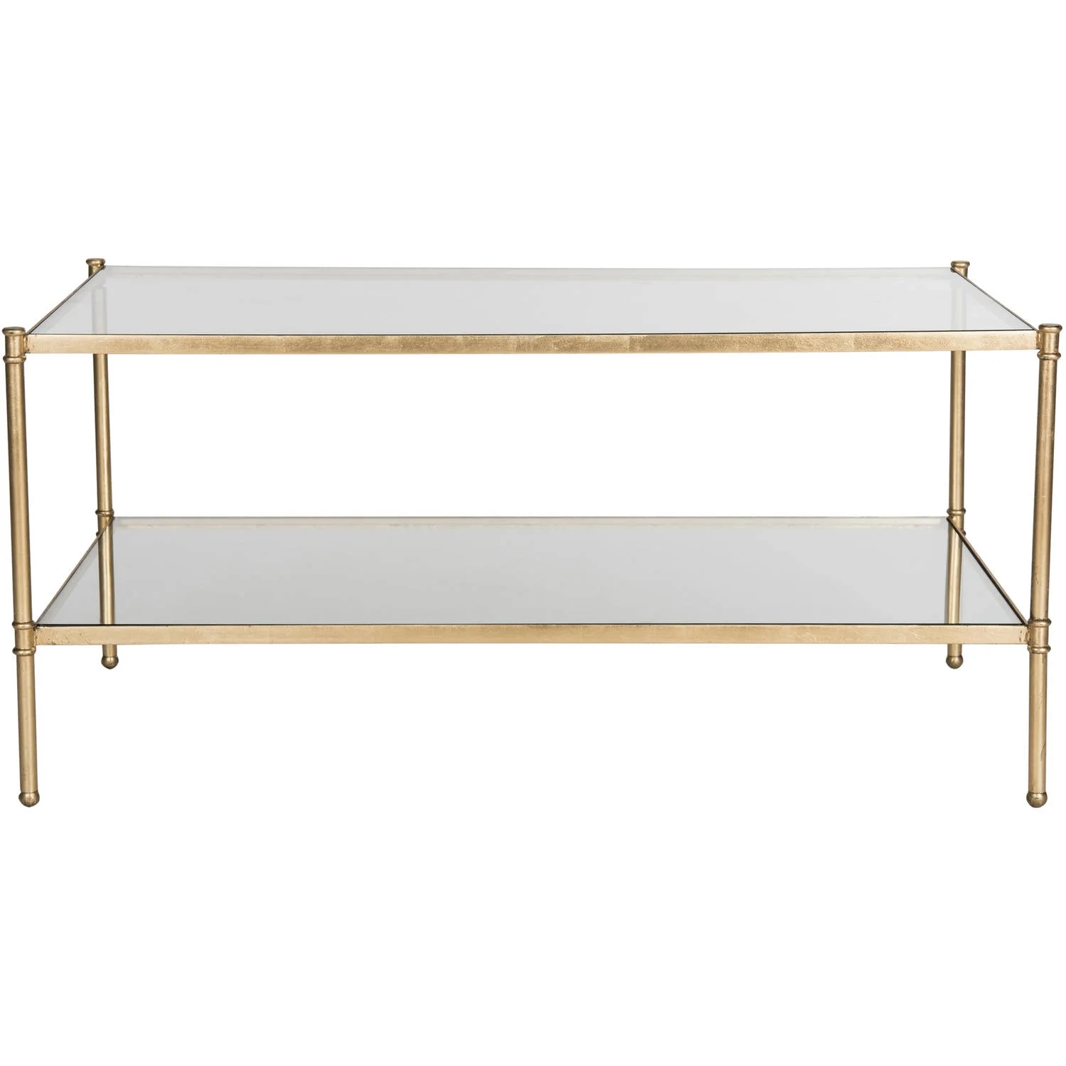 SAFAVIEH Aslan 2-Tier 42" Width Iron Coffee Table, Antique Gold w/ Glass Top