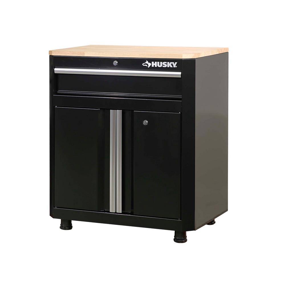 Husky 32.8 in. H x 28 in. W x 18 in. D 1-Drawer 2-Door Steel Garage Base Cabinet Glossy Black
